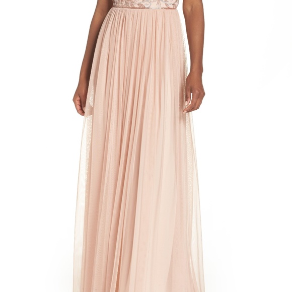 NWT Adrianna Papell Leaf Motif Beaded Tulle Gown - Picture 3 of 11